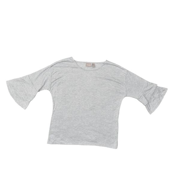 Chico's Size 1 Gray Blouse Women's Top Crew Neck 3/4 Sleeve Solid Elegant - Picture 1 of 8